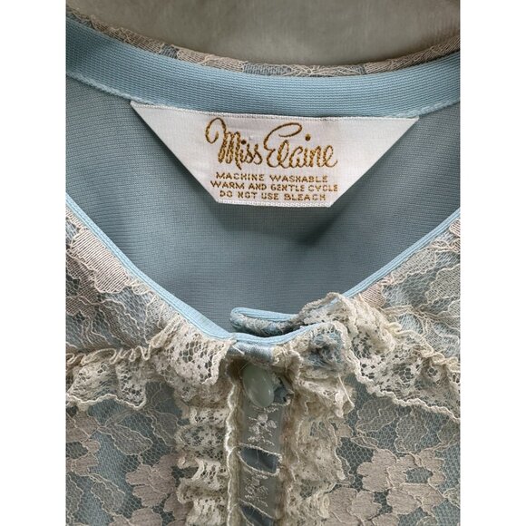 Vintage 1950's-60s Miss Elaine Women's Dressing Gown Blue with Cream Lace - Picture 8 of 12